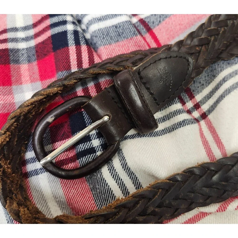 Dockers Mens 36 Dark Brown Braided Genuine Leather Belt Leather Covered Buckle